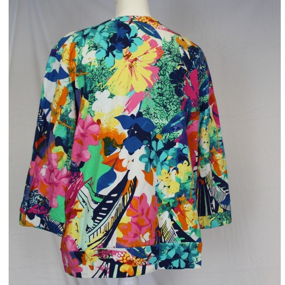 Sportelle PXL Zip Front Jacket Multicolor Floral Rhinestone Zipper Pockets - Picture 5 of 8